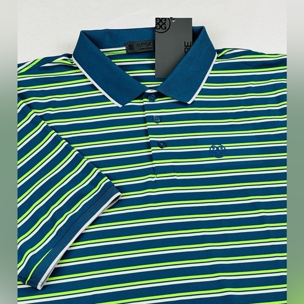 G/Fore Men’s 2XL Blue Green Stripe Tech Golf Prep Performance Jersey Polo Shirt